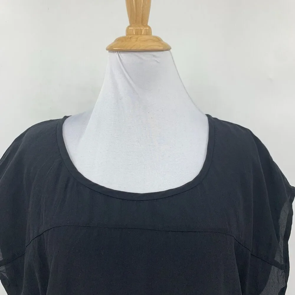 Joie Silk Blouse Womens XS Extra Small Black Cap Sleeve Scoop Neck Lined Shirt